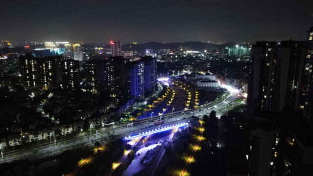航拍廣東東莞夜景