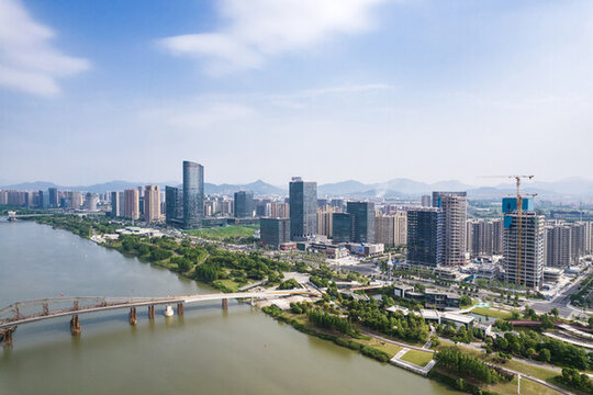 上虞曹娥江兩岸城市風(fēng)光航拍