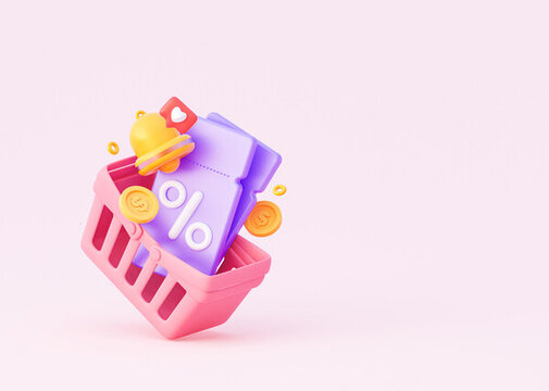 3D浪漫粉色网购促销活动模板