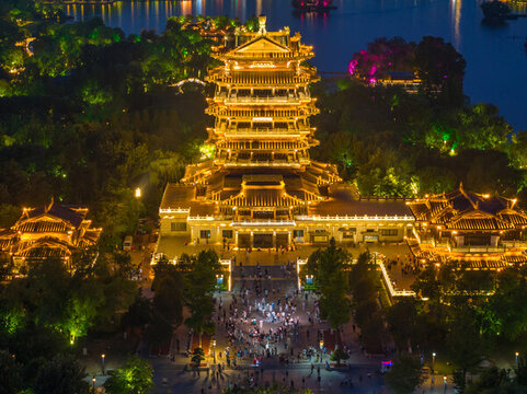 航拍濟(jì)南大明湖夜景