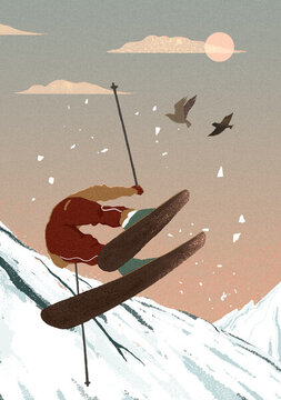滑雪小清新唯美插画