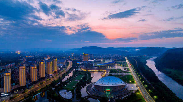 黑龍江伊春市夜景航拍