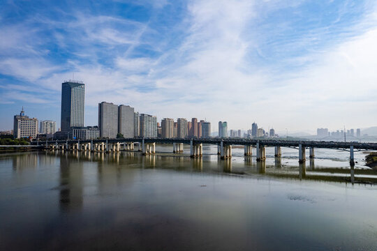 吉林市城市風(fēng)光松花江大橋航拍