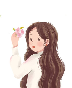 拿著花的女孩