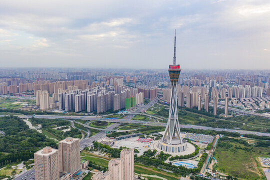航拍鄭州中原福塔城市地標高塔