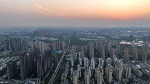 航拍夕陽下的合肥城市風(fēng)光