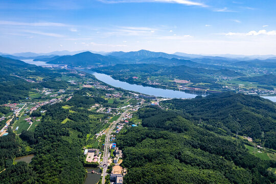 吉林市松花江夏季自然風(fēng)光航拍