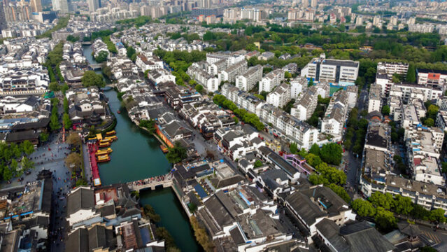 航拍南京秦淮河兩岸街景