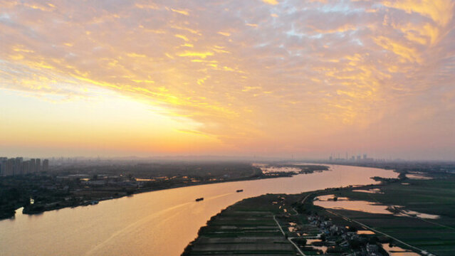 航拍淮河夕陽(yáng)美景