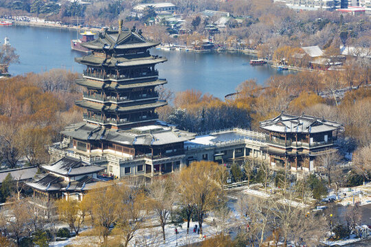 山東濟南大明湖超然樓雪景