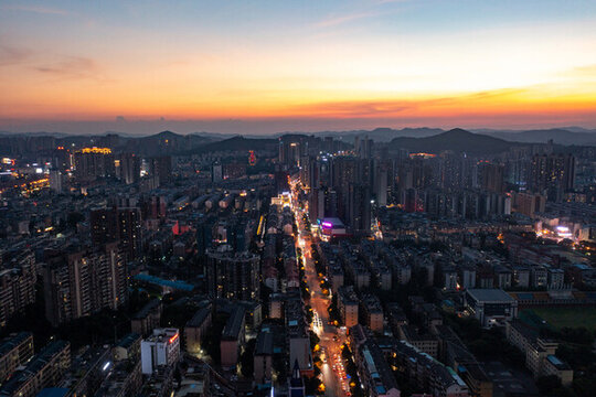 航拍湖南郴州城市夜景風光