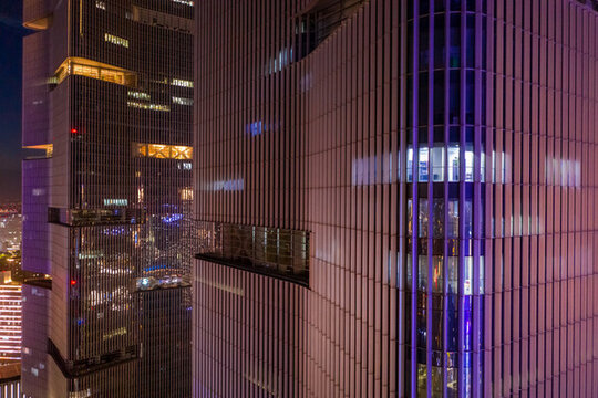 航拍鄭州綠地雙子塔天際線夜景