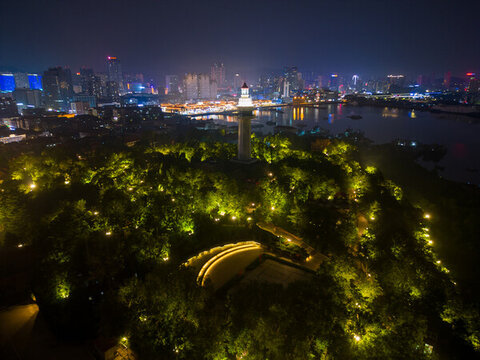 航拍煙臺濱海廣場夜景