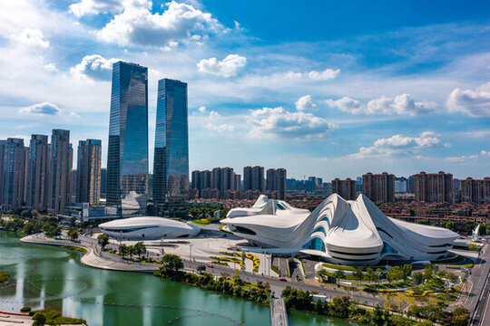 航拍湖南長(zhǎng)沙城市景觀