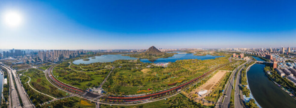 山東濟南華山湖全景航拍