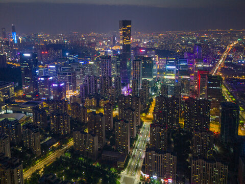 航拍濟南漢峪金谷夜景