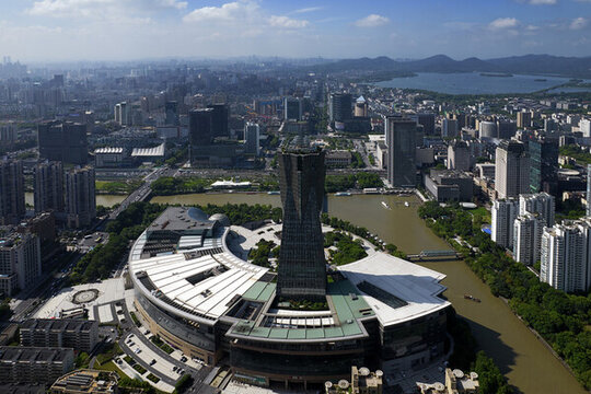 杭州西湖文化廣場(chǎng)航拍城市風(fēng)光