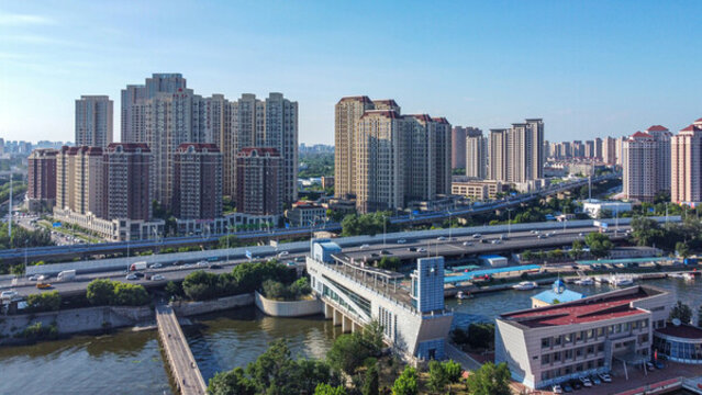 航拍天津市河北區(qū)耳閘公園