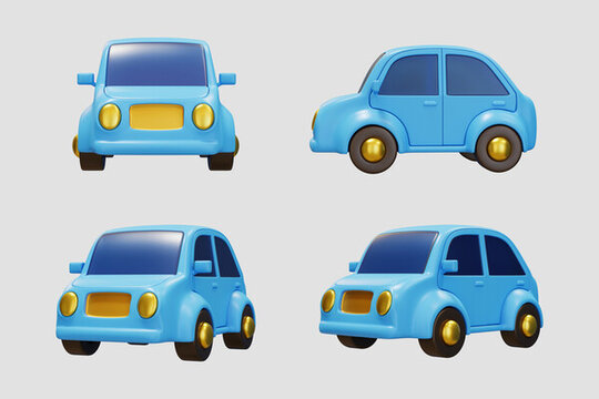 可愛多角度藍(lán)色玩具車模型素材集合