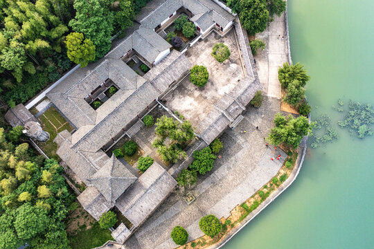 航拍湖南岳陽湘陰縣左宗棠故居