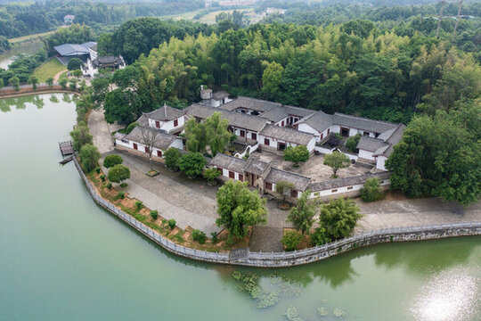 航拍湖南岳陽湘陰縣左宗棠故居