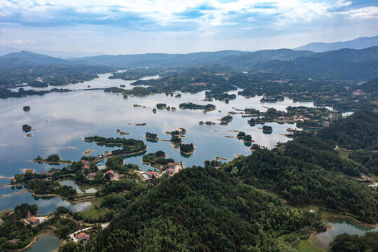 航拍湖南岳陽岳陽縣鐵山水庫