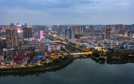 航拍湖南邵陽城市夜景風(fēng)光