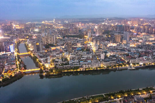 航拍湖南邵陽城市夜景風光