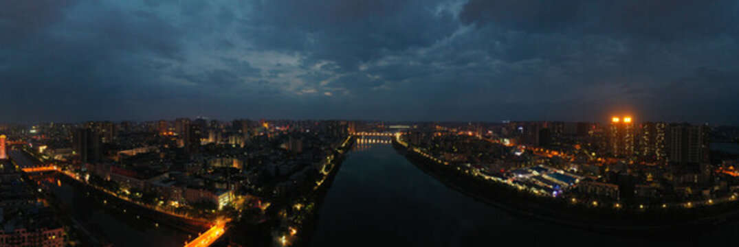 航拍湖南邵陽城市夜景風光