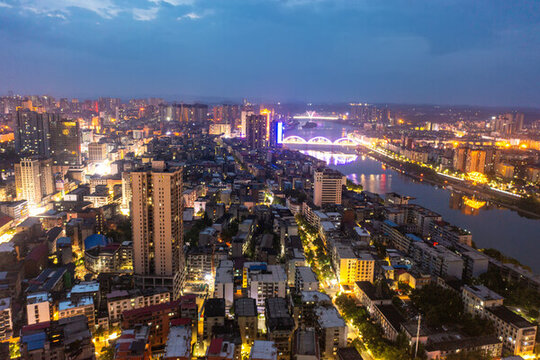 航拍湖南邵陽城市夜景風(fēng)光