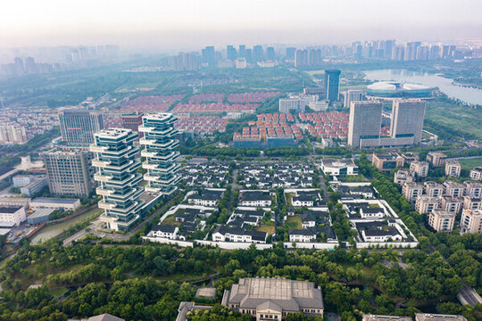 航拍浙江嘉興市城市風(fēng)光