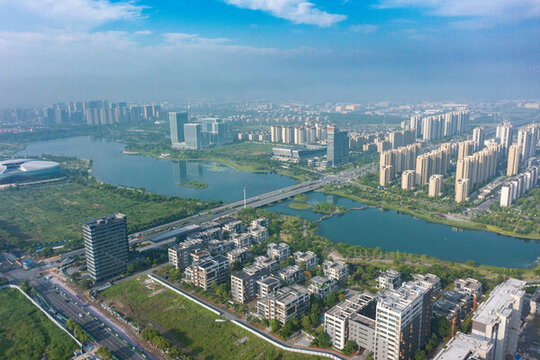 航拍浙江嘉興市城市風光