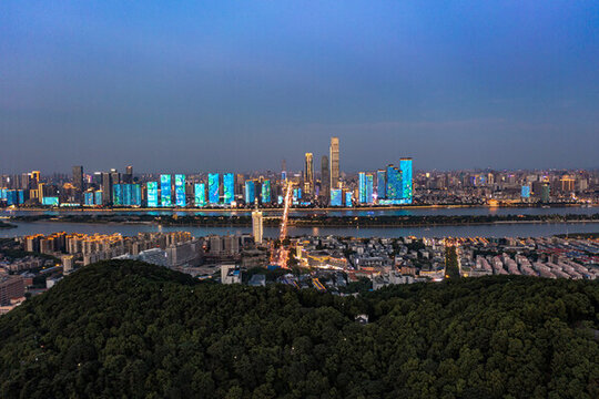 航拍湖南長沙岳麓區(qū)城市夜景