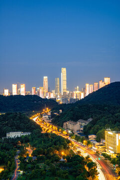 航拍湖南長(zhǎng)沙岳麓區(qū)城市夜景