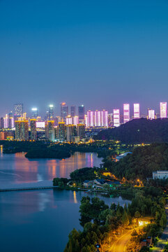 航拍湖南長沙岳麓區(qū)城市夜景