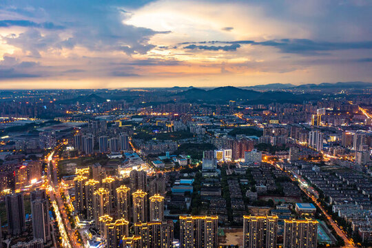 航拍湖南長沙梅溪湖夜景