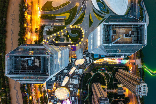 航拍湖南長沙梅溪湖夜景