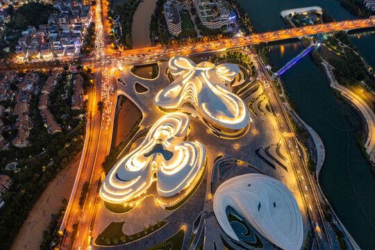 航拍湖南長沙梅溪湖夜景