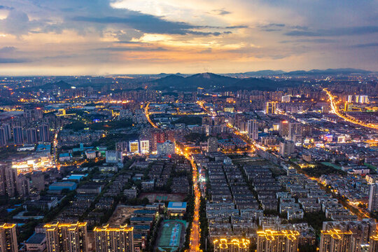 航拍湖南長沙梅溪湖夜景