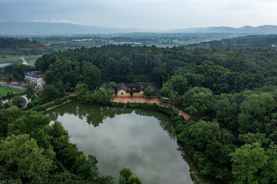 航拍湖南長沙寧鄉(xiāng)花明樓景區(qū)