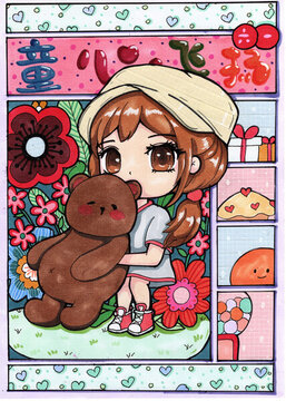 手繪掃描兒童節(jié)主題動漫