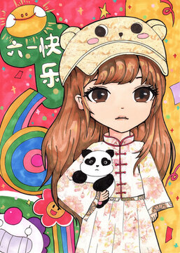 手繪掃描兒童節(jié)主題動漫畫