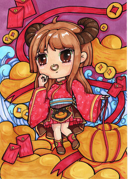 手繪掃描丑牛擬人動漫