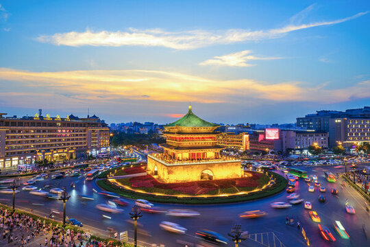 西安鐘樓夜景地標(biāo)建筑都市風(fēng)光