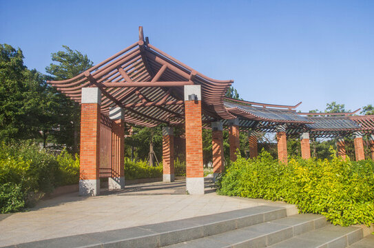公園長(zhǎng)廊亭廊園林建筑