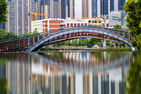 水倒影拱橋建筑深圳坪山2