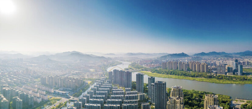 上虞一江兩岸城市風光全景