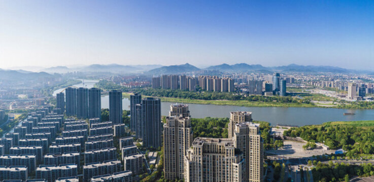 上虞一江兩岸城市風(fēng)光全景