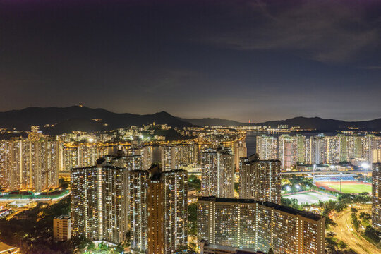 城市夜景香港沙田区高楼