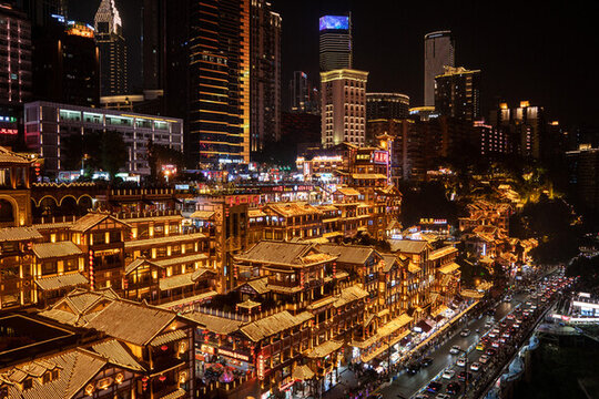 重慶洪崖洞江景夜景
